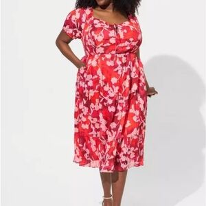 Torrid Red Floral Midi Dress | Size 1X - NWT